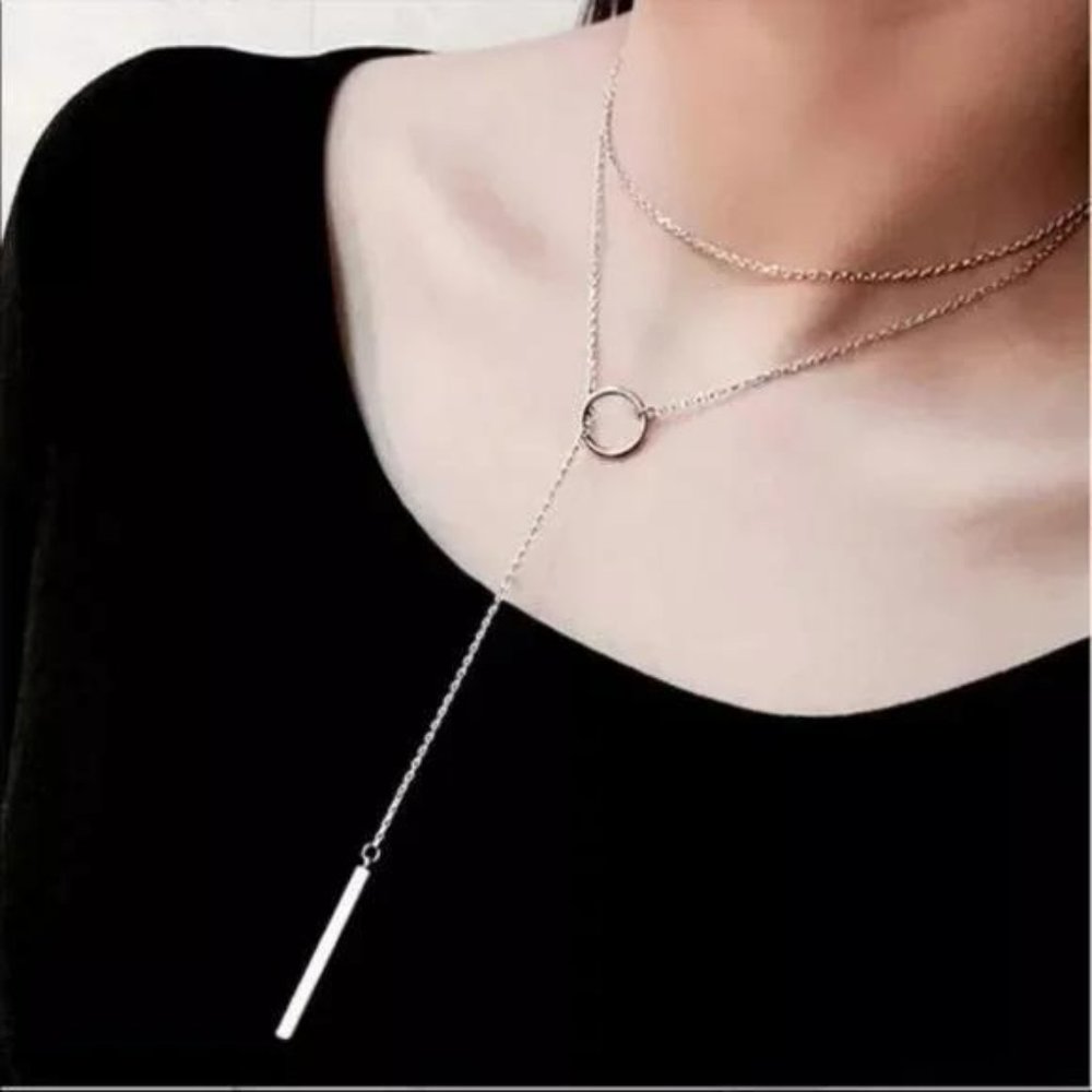 NEW 925 STERLING SILVER BAR CIRCLE NECKLACE, NICE NECKLACE, CUTE NECKLACE - Picture 4 of 4